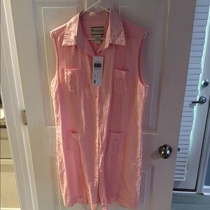 NWT: Mojito Pink Sleeveless Button-Up Linen Dress